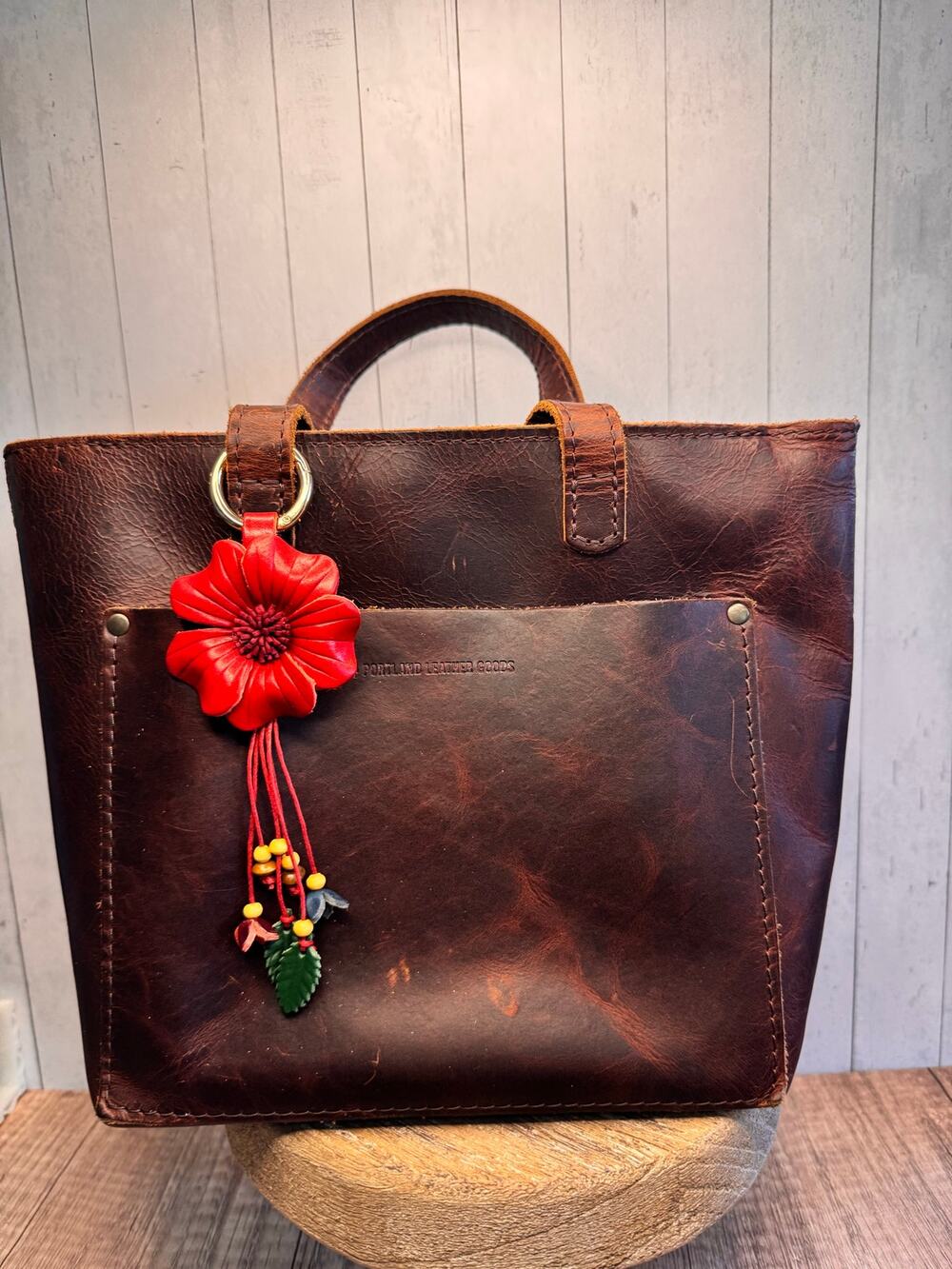 Red Flower Pansy Purse Charm Genuine Leather Flower Red Bag Charm NEW FAST SHIP